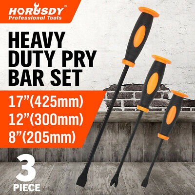 3pc Pry Bar Set Crowbar Strike Cap 8" 12" 17" Carbon Steel Non-slip Handle New