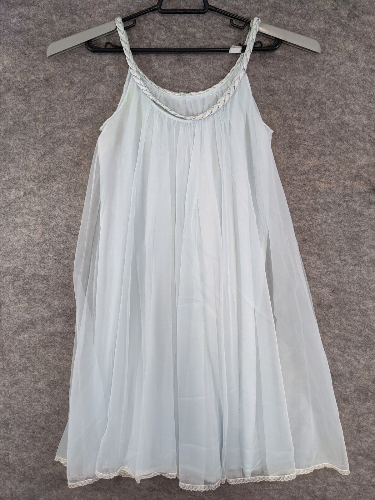 Vintage Chevette Nightgown Womens Small Blue Sheer Nylon Lined Short Babydoll