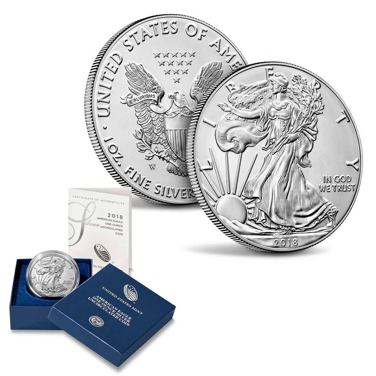 2018 W Burnished American Silver Eagle One Ounce  Uncirculated Coin