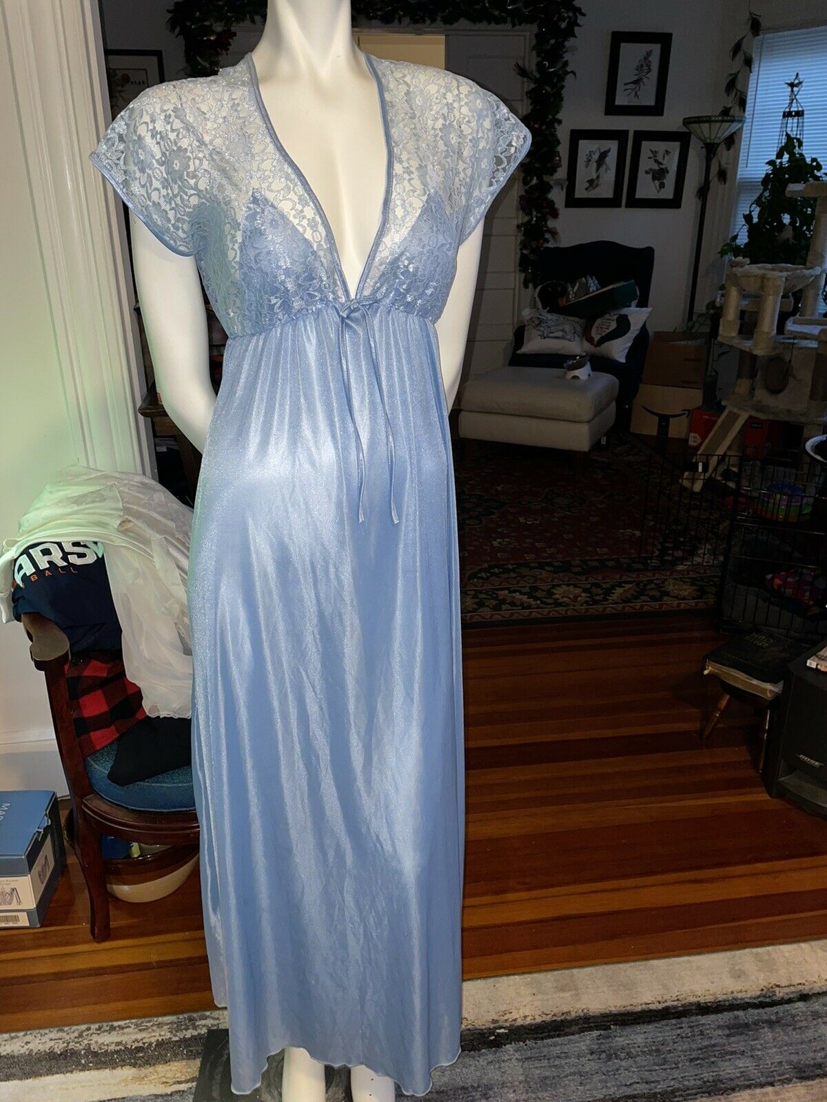 Vintage Petra Fashions Lace/nylon Nightgown Cornflower Blue Women's Medium Rare