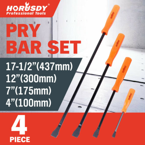 4pc Mechanics Pry Bar Set Neon Handle Heavy Duty 4"  7"  12"  17 1/2" New Tools