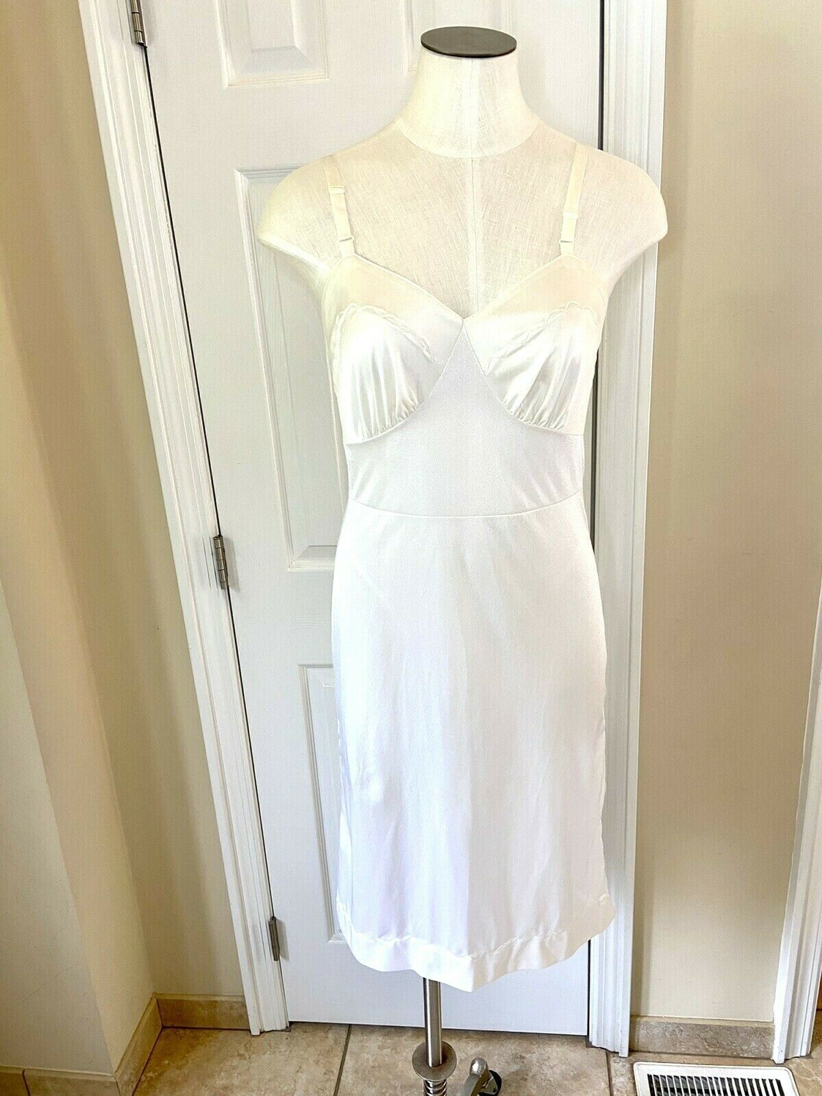 Vintage Full Slip White Nightgown Side Slits Size 36 Small Vincent Lingerie